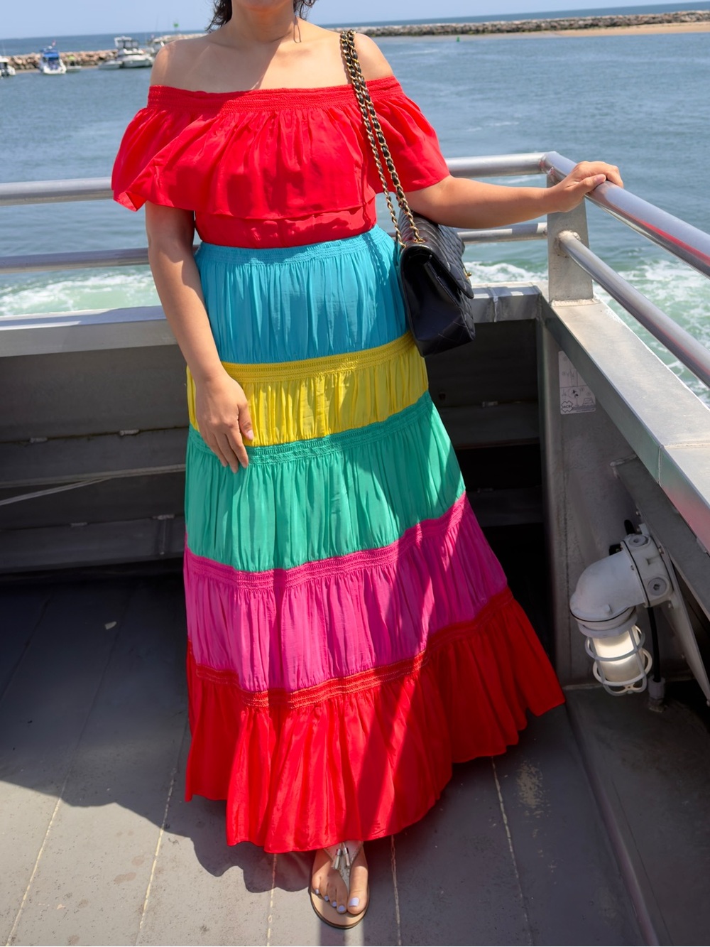 ALICE + OLIVIA Kia off shoulder color block maxi dress 6